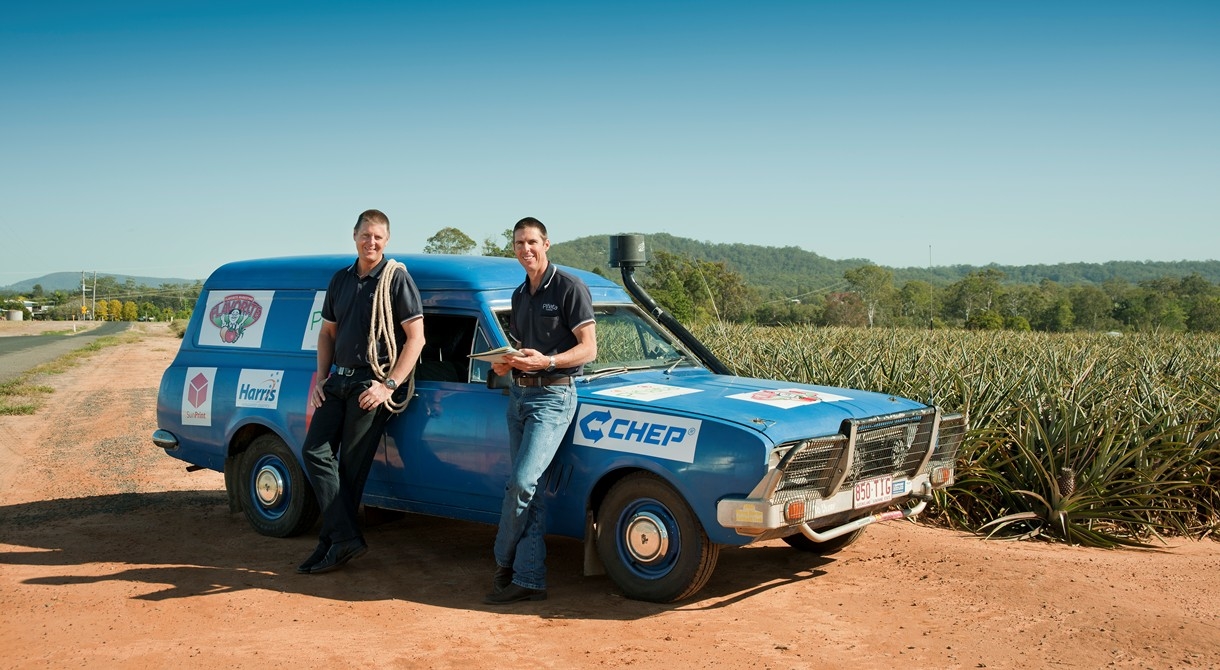 Gavin and Stephen Scurr with the Outback Car Trek vehicle, Roy the HG